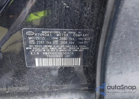 2016 Hyundai Elantra Value Edition из США, поврежденный, VIN KMHDH4AE9GU566619